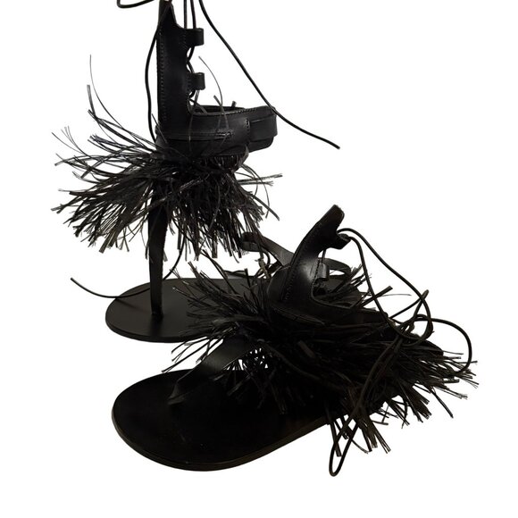 Marios Schwab Rihanna Black Ancient Greek Gladiator Sandals Fringe Womens 36 - Picture 3 of 7